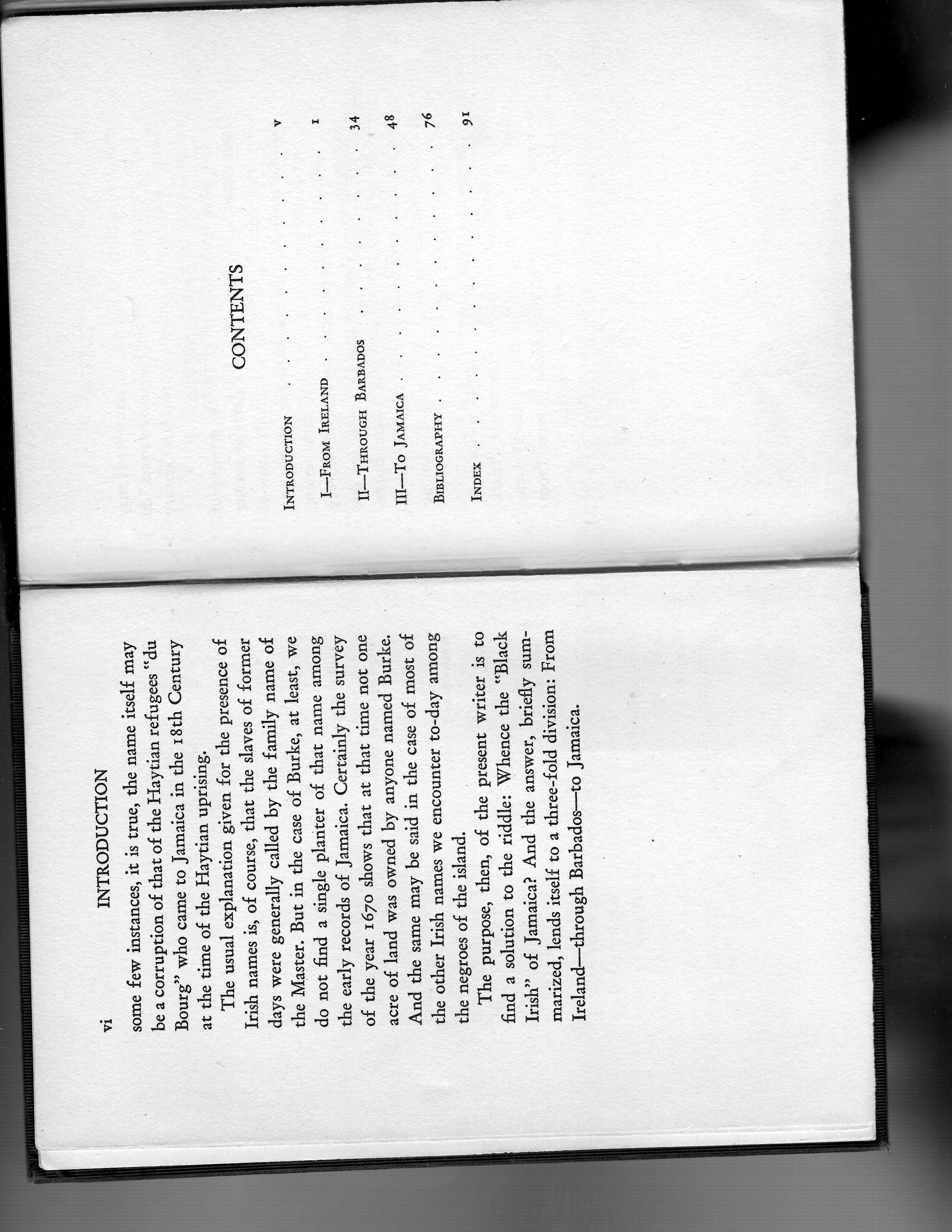 Scanned contents page and page vi of the introduction